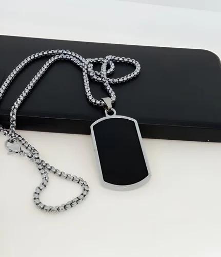 Classic Black Dog Tag Pendant Necklace for Men | Stainless Steel Military Style Pendant with Chain