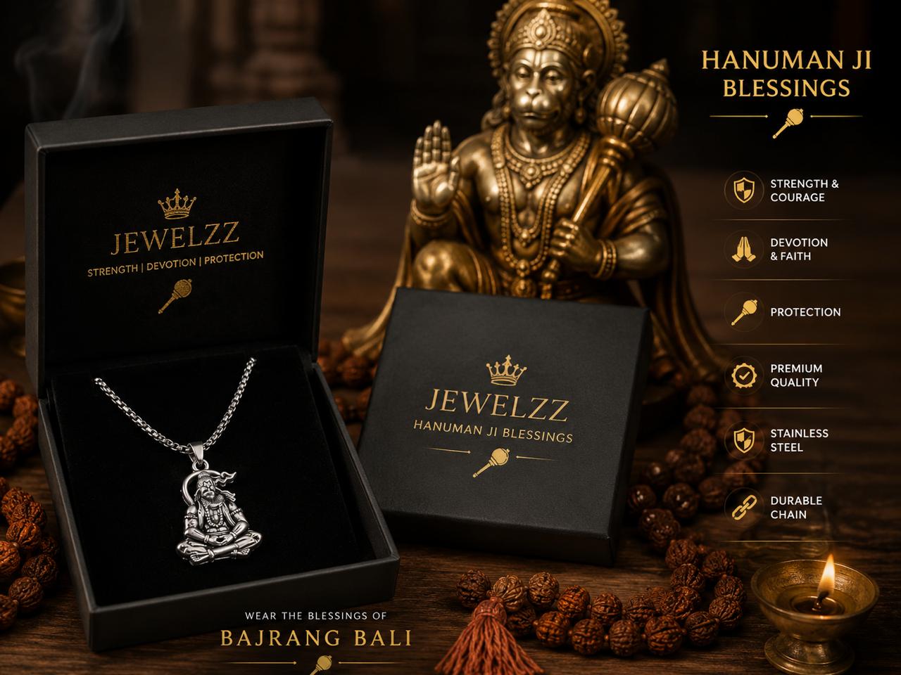 Hanuman Ji Pendant with Chain for Men & Women | Bajrang Bali Silver Pendant Necklace | Spiritual Jewelry