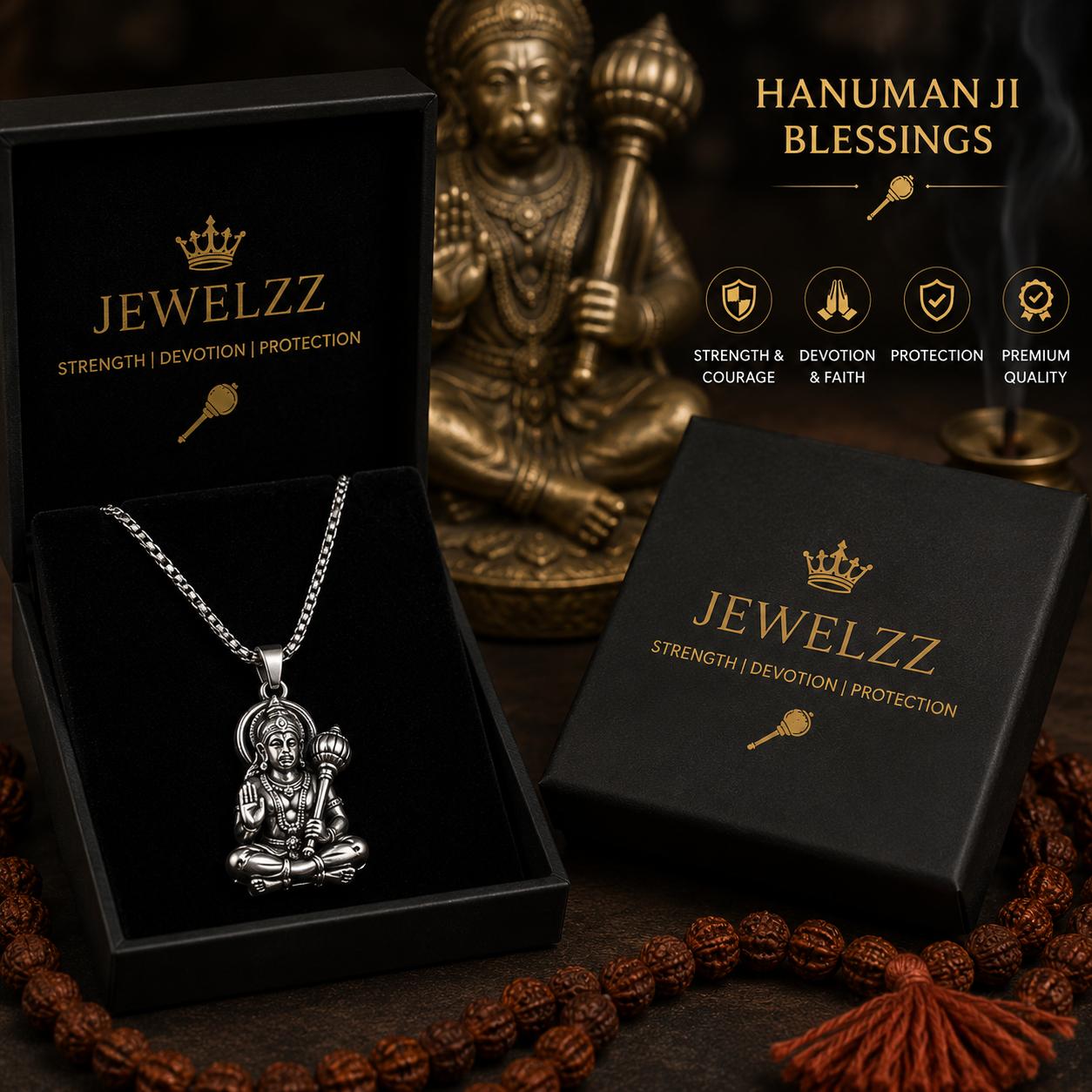 Hanuman Ji Pendant with Chain for Men & Women | Bajrang Bali Silver Pendant Necklace | Spiritual Jewelry