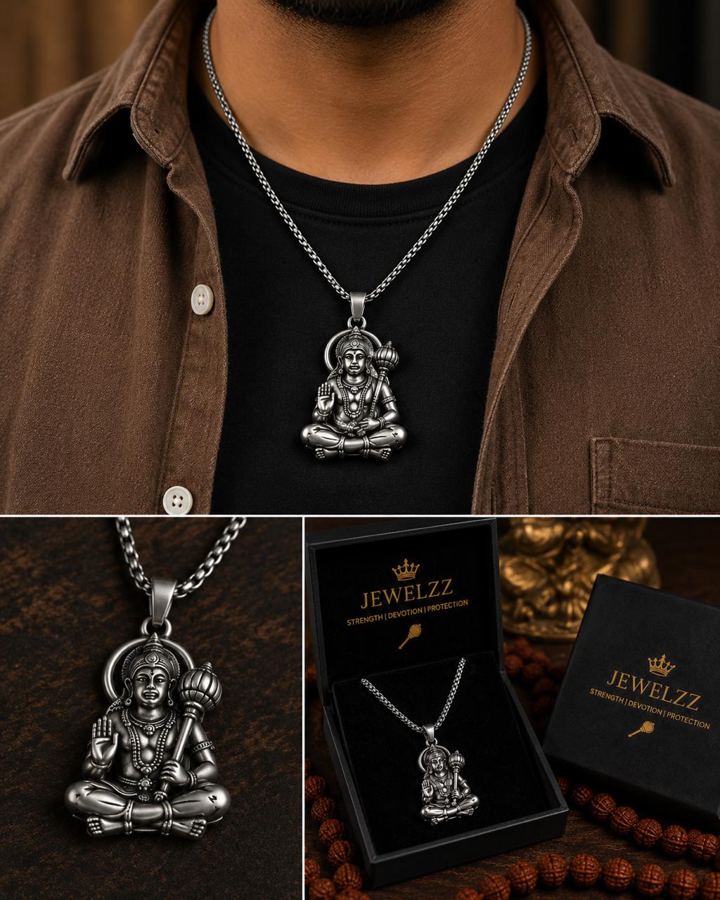 Hanuman Ji Pendant with Chain for Men & Women | Bajrang Bali Silver Pendant Necklace | Spiritual Jewelry