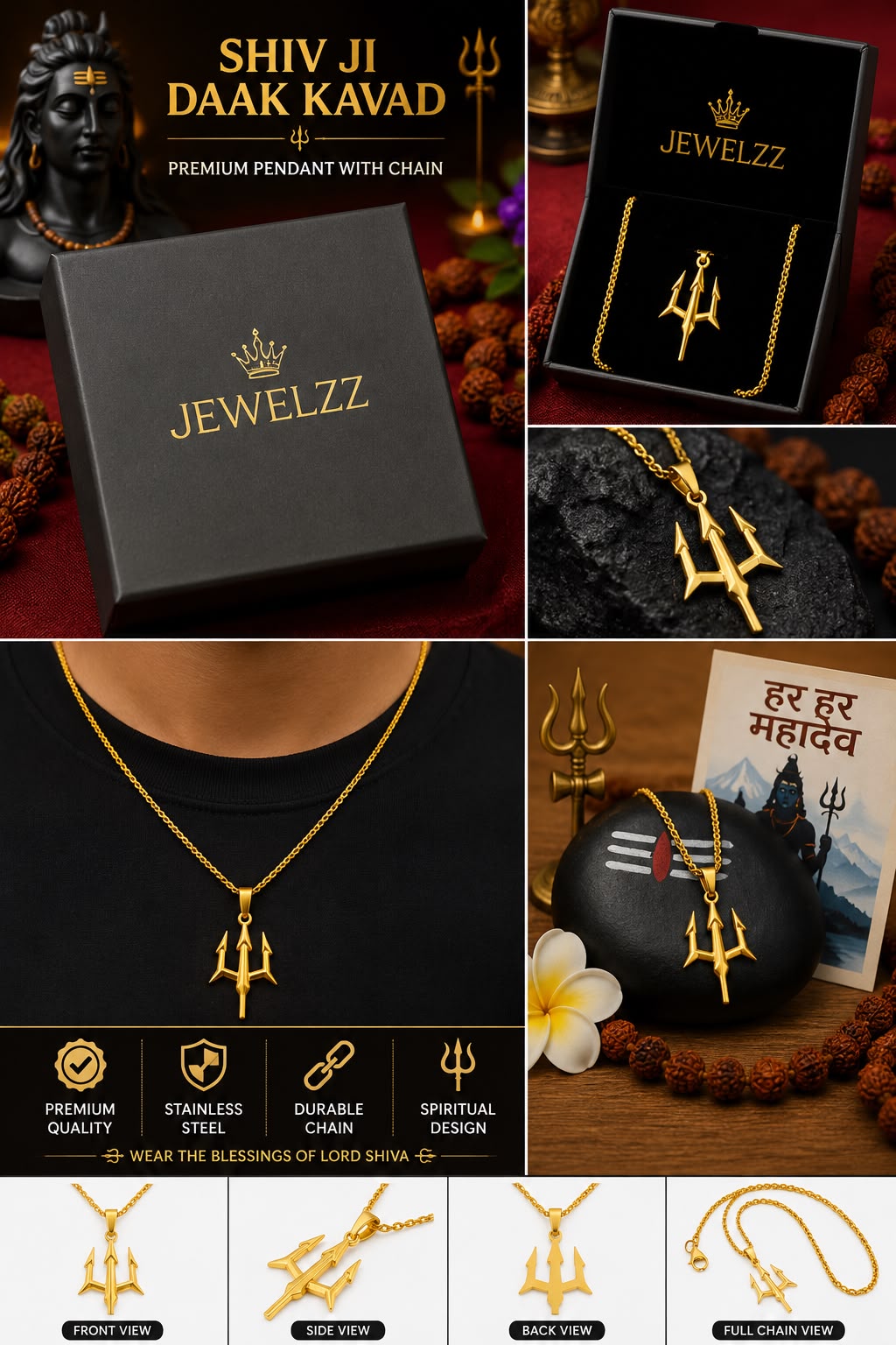 Mahadev Trishul Pendant Necklace with Chain | Shiv Ji Daak Kavad